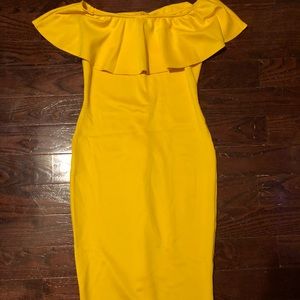 SOLD ! yellow ruffle midi dress